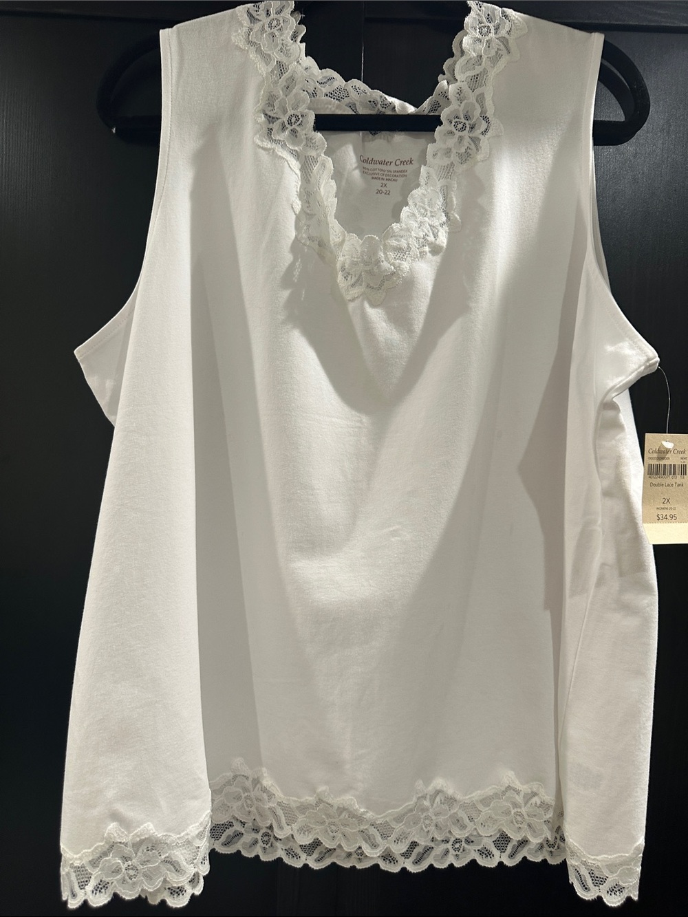 Coldwater Creek White Lace-Trim V-Neck Camisole Tank